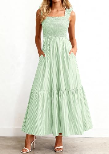 Image of PRETTYGARDEN Women's Summer Dress Casual Ruffle Strap Gingham Midi Sundress