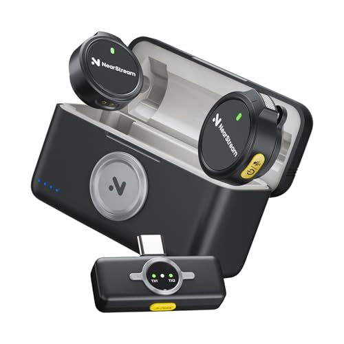 NearStream Micrófonos Inalámbricos de Solapa para iPhone/Android/PC, Micrófono Portátil de Solapa con Cancelación Inteligente de Ruido,Micrófono de Clip para Streaming/Grabación de Videos/Vlog AWM25T