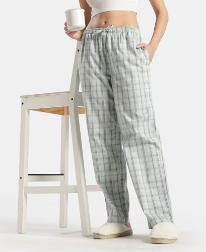 Image of Jockey RX06 Women's Super Combed Cotton Woven Fabric Relaxed Fit Striped Pyjama with Side Pockets (Checks & Prints May Vary)
