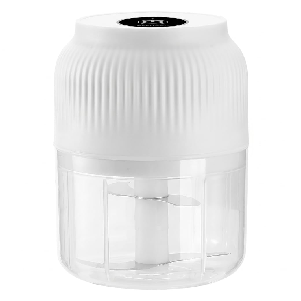 Tsawntd Electric Garlic Chopper, Wireless 4-blade Garlic Mincer & Nut Chopper, 300ml Mini Kitchen Food Processor - White Nut Household Electric Crusher