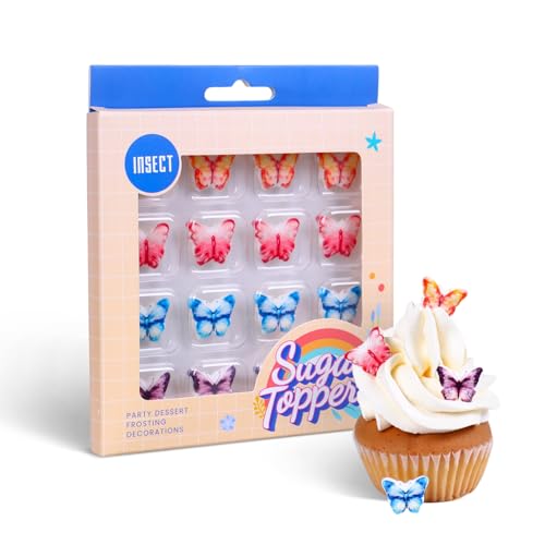 Edible Butterfly Cupcake Toppers, 16 Royal Icing Butterflies, Red, Orange, Blue, Purple, Butterflies Cupcake Toppers for Cake Decorating, Cookies, Macarons, Cakesicles, and Ice Cream