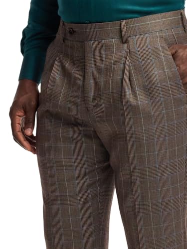 Paul Fredrick Men's Wool Blend Plaid Single Pleat Suit Pants3
