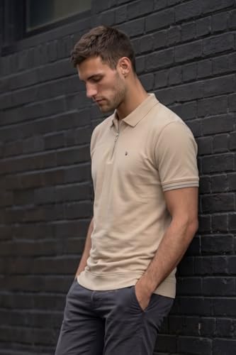 Image of Louis Philippe Men's Slim Fit Zipper Polo T-Shirt in 100% Cotton Pique Fabric for Casual Wear