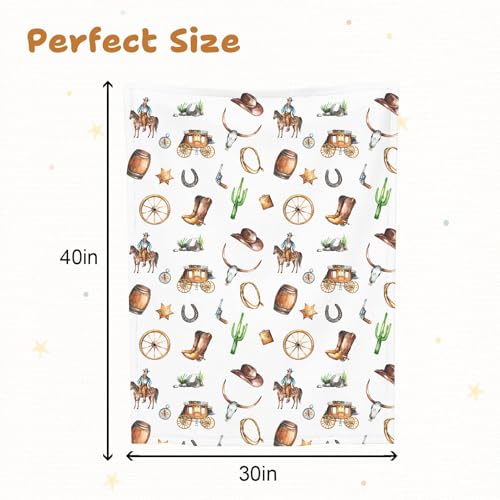 Image of Western Baby Blanket, Soft Flannel Cowboy Newborn Blanket, Cozy Unisex for Boys & Girls, Lightweight Stroller & Crib Blanket 30x40