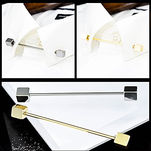 4 Pieces Collar Pin Collar Bar Collar Bar Pin Shirt Collar Bar Tie Pins Necktie Pins Clip Clasp Lapel Stick Brooch Square Head Shirt Collar Bar for Men Wedding Business(Sliver, Golden)4
