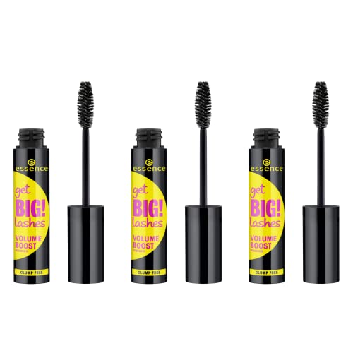 essence get BIG! lashes VOLUME BOOST máscara de pestañas, negro, aporta volumen, rizo, definición, longitud, sin partículas de microplástico, paquete de 3 (3 x 12 ml)