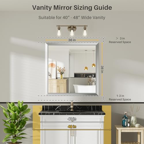 36x36 Inch Silver Bathroom Mirror for Wall, Thick Metal Framed Rectangle Mirrors for Over Sink, Bedroom, Living Room, Entryway, Anti-Rust, HD Tempered Glass