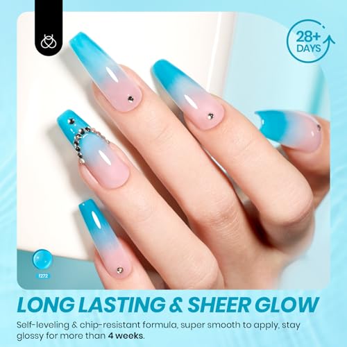 Image of Beetles Blue Gel Nail Polish, 15ML Summer Jelly Gel Polish Sheer Translucent Effect Neutral Gel Soak Off UV Mystic Blue Lagoon Series French Nail Art Manicure Salon Gift for Women
