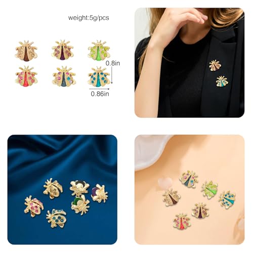 Image of 6 Pack Gold Crystal Ladybug Brooches Pins Set Cute Vintage Colorful Rhinestone Animal Lapel Pin Brooch Badges Funny Jewelry Suit Brooches Accessories for Women Men