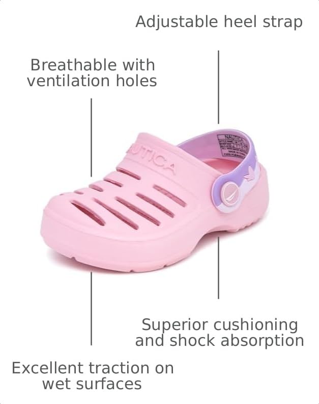 Image of Nautica Kids Clog Sandals - Slip-On Lightweight Water Shoes with Adjustable Heel Strap - Comfortable EVA Slip-Resistant Clogs for Boys & Girls - Toddler & Youth Sizes