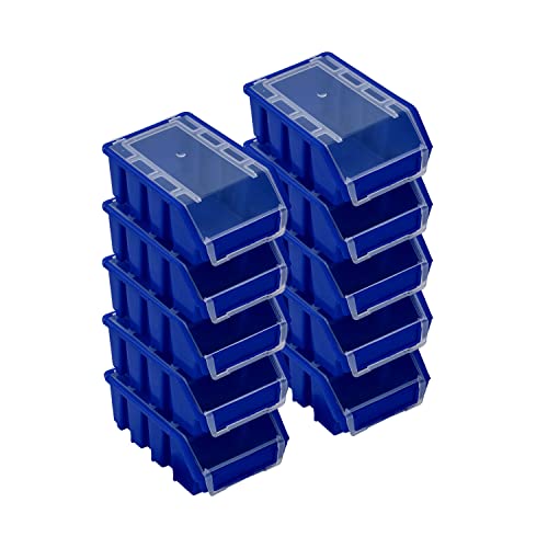 PAFEN Stapelboxen Set – 10x Stapelbox mit Deckel 160 x 75 x 115 mm – Sichtbox Stapelbox für Werkzeugwand Lagerbox, Blau