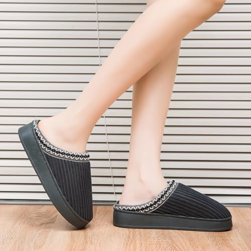 Image of Slippers for Women&Men with Memory Foam Corduroy Closed Toe House Shoes Ladies Winter Warm Comfy Bedroom Women's Slipper Indoor and Outdoor Slip-on Rubber Sole