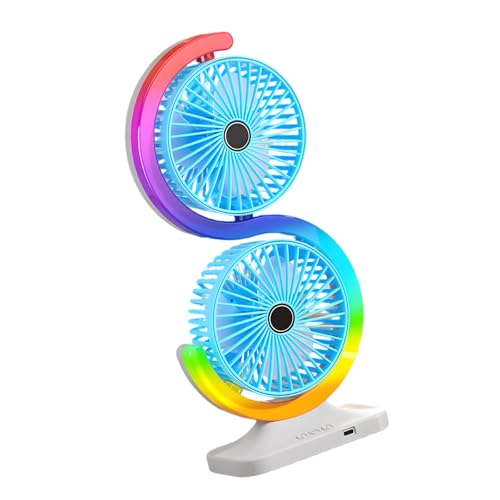 Ventilateur USB 5 vitesses à double tête et éclairage LED 9 couleurs - 7