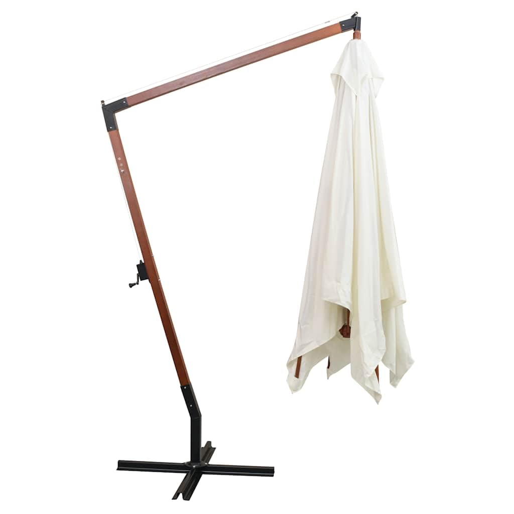 Ombrellone da giardino, 300 x 300 cm, struttura in legno, colore bianco, resistente ai raggi UV, con manovella, protezione dal vento, ombreggiatura, balcone, spiaggia, campeggio