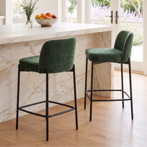 Image of 26 Inch Counter Height Bar Stools Set of 2, Modern Barstools, Green