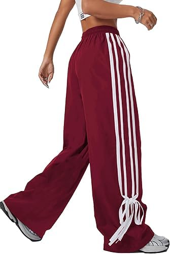Dennis Lingo Womens Athletic Track Pants, with White Stripes, Elastic Waistband, Casual Sports Wear in white