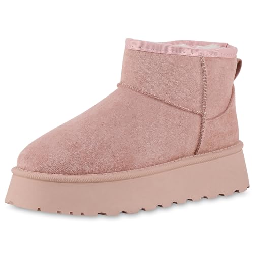 VAN HILL Damen Warm Gefütterte Plateau Boots Profil-Sohle Plateau-Schuhe 213944 Rosa 39