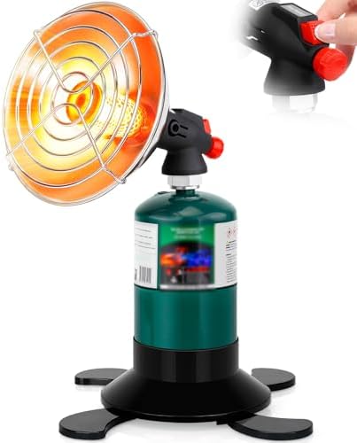 Portable Propane Heater for Camping, Outdoor Space Tent Heater, Cordless Patio Heaters with Self Igniter, Control Valve, Foldable Gas Tank Holder, Ideal Garage Hiking Ice Fishing Hunting Buddy