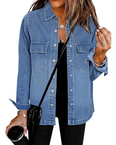luvamia Jean Jackets for Women 2025 Fall Fashion Oversized Button Down Denim Jacket Western Shacket Jacket with Pockets