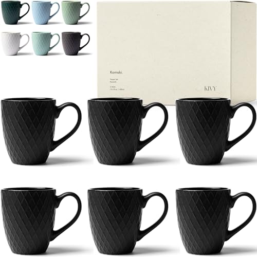 KIVY Set di 6 tazze da caffè da 400 ml – grandi tazze in ceramica – caffè moderno nero