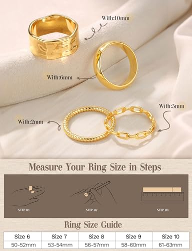 4 Stück Wasserfest Ringe Gold Stapelringe Damen 14K Vergoldet Ringe Set Chunky Dünn Daumenring Fingerring Damen Statement Promise Ring Gold Eheringe Verlobungsring 54mm(17.3mm),US=7 Golden