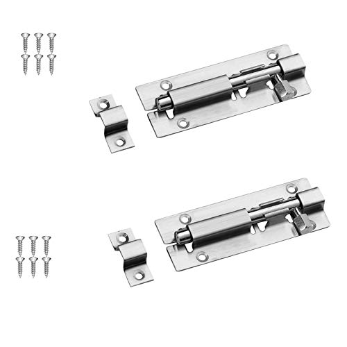 Udewo 2 Sets Door Lock Bolt 3 Inch Stainless Steel Door Security Slide Latch Lock Cupboard Bolt Barrel Sliding Lock Bolt Lock Internal Door Latch with Screws for Garden Shed Internal Doors