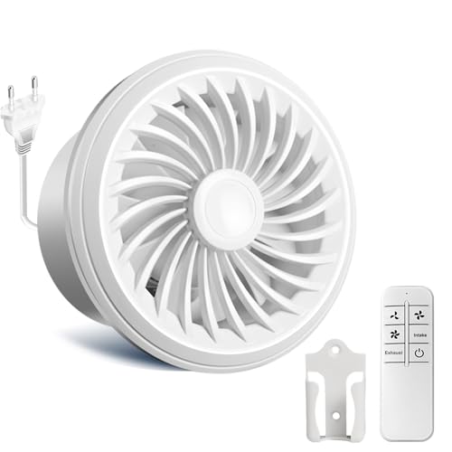 FlyingYun Ventilador de extracción de 100mm 160m³/h 4W, extractor de baño reversible de dos vías con 3 velocidades ajustables, Ventilador RC para Cocina Baño Ático Ventana Sótano