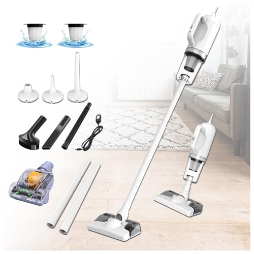 LRF-yxkj Escoba Aspiradora Sin Cable 5 in 1 Batería Recargable USB,Depósito 200 Ml, Aspiradora De Mano Sin Cable con 2000mah*3 Baterías para Alfombra Pelo Mascota Suelo Sofá Cama de Colchón