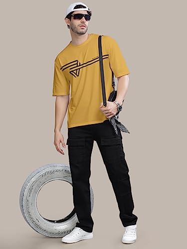 Image of BULLMER Peach Trendy Front Printed oversized Round Neck T-shirt for men