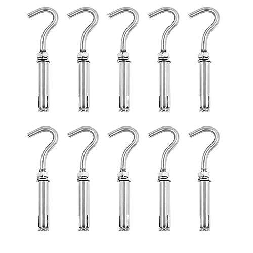 Image of Concrete Wall Hook, 304 Stainless Steel Expansion Hook,Concrete Hook,Open Cup Hook, Heavy Duty Hooks Expansion Bolts for Concrete Brick Wall 10 Pack M10
