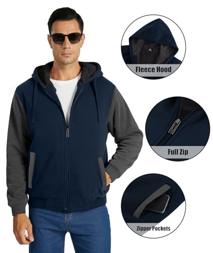 Image of SWISSWELL Men Zip Up Hoodies Sherpa Lined Jacket Heavyweight Fleece Sweatshirt Winter Warm Hooded Coat
