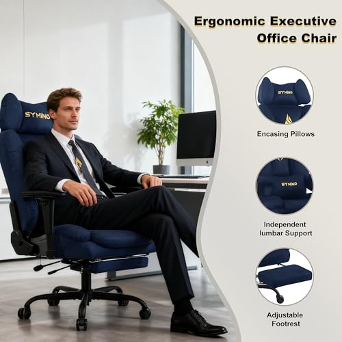 Image of Symino Gaming Chair with Footrest, Up /Down Armrests, Suede Fabric Ergonomic Office Chair, 155 Recline Computer Chair for Desk, Darkblue
