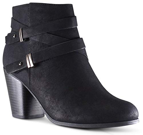 Marcorepublic Ukraine Women's Almond Toe Medium Heels Block Stacked Heels Ankle Booties Boots - (Black Nbpu) - 7.5 #TOP20