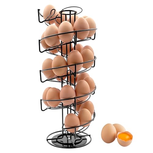 Egg Storage Basket, Iron Wire Egg Holder, 30 Capacity Egg Spin Dispenser Rack Holder for Chicken Duck Quail(Black)