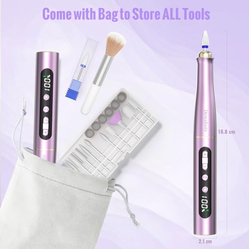 Denabuty Cordless Electric Nail Drill Machine, 13 in 1 Nail File Kit 35000RPM Professional Portable Rechargeable E File for Acrylic Polish Gel Removal Manicure Pedicure Set with 5 Speeds Violet - Image 6