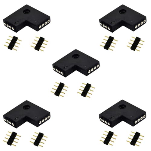 5pcs Connecteur d'angle de Bande LED 4 Pin Ruban LED à 4 Broches Connecteur en Forme L RGB 5050 3528 2835 LED Strip Connector Séparateur LED Splitter...