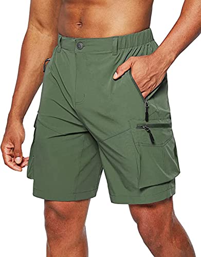 Tansozer Mens Shorts Cargo Hiking Shorts Outdoor Lightweight Quick-Dry Summer Shorts Golf Walking Climbing Fishing Short with Multi Pockets Army Green L