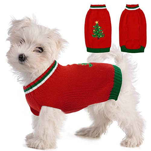 Pull de Noël pour chien - Col roulé - Manteau d'hiver pour chien de petite, moyenne et grande taille - Motif arbre de Noël - Décoration pour chiots de Noël (rouge, L Cover