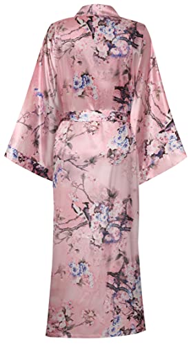 Image of goodmansam Women's Long Floral Satin Kimono Robes Bridal Dressing Gown Wedding Bridesmaid Nightgown