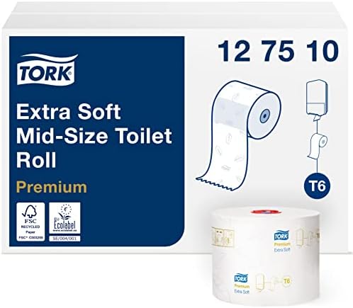 Tork 127510 Mid-size toilet rolls Premium / 3-ply soft tissues rolls compatible with Tork T6 twin roll dispenser / 1 x 27 rolls (27 x 70 m)