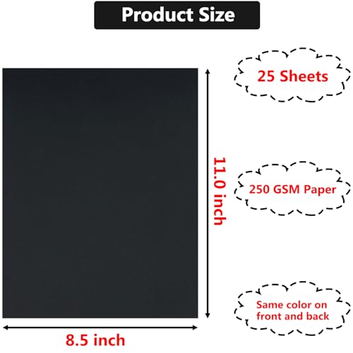 25 Sheets Black Cardstock Paper 8.5 x 11 inches, 250 GSM/92 lb Thick Card Stock Paper for DIY Cards, Printer Cardstock Scrapbook Cardboard Papers for Crafts