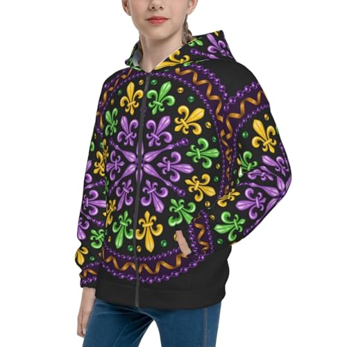 Mardi Gras5 Kids Pullover Hoodies Boys Zip Up Sweatshirts Girls Athletic Clothes with Pocket