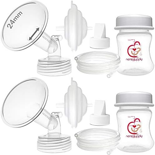 Nenesupply 24mm Flange Pump Parts Compatible w Spectra S2 S1 Breast Pumps Replacement Kit for Spectra Pump Parts 24mm S2 Parts S2 Accessories Inc Flange Duckbill Valve Backflow Protector Bottles