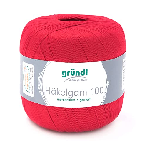 Häkelgarn 100 Gründl 100% Baumwolle, Filetgarn,häkeln, 100g 566 m,NS -2,Stärke 10 (127 rot)
