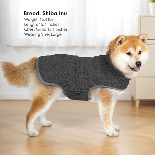 Image of cyeollo Sherpa Dog Coat Reversible Dog Jackets for Small Dogs, Dark Gray, L | Warm Fleece Winter Sweater, Turtleneck Pet Vest, Adjustable Fit, Easy On & Off, Leash Hole for Cold Weather Outdoor Walks
