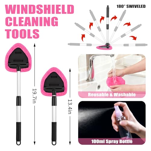 Windshield Cleaner Tool, 17Pcs Car Interior Detailing Kit, Detailing Brush, Towels, Duster, Car Cleaning Kit Interior for RVs, Truck, Trailer (Pink) - Image 2