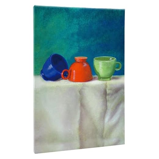 PHOENIX Ceramic Cups Wall Art Decor Framed Canvas Still Life Colorful Kitchen Contemporary Realist Modern Vibrant Chic for Dining Room Coffee Shop 8X12 Inch