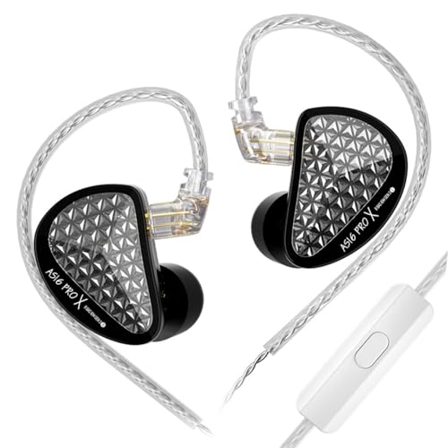HIFIXAUDIO KZ AS16 PRO X in Ear Monitor 16BA HiFi Wired Earbuds Professional IEM Earphones with Precision Electronic Crossover Sparkling Diamond-Like Design for Musician Audiophiles (with Mic)