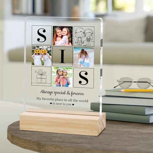 Image of Giftplease Customized Photo Frame with Text & Wooden Stand | Personalised Printed Photo Frame Gift for Sister | Birthday, Tabletop D cor | Customized Photo Gift (6x8 Inches) SIS 13