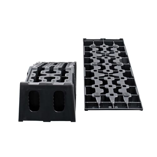 Wiltec Auffahrrampe für Pkw 2er Set bis 5 t Traglast, robuste Autorampen aus PP, Unterlegkeile 90,5 x 30 x 21,5 cm, Auffahrkeile mit rutschsicherem Boden, ideal für Wartungsarbeiten